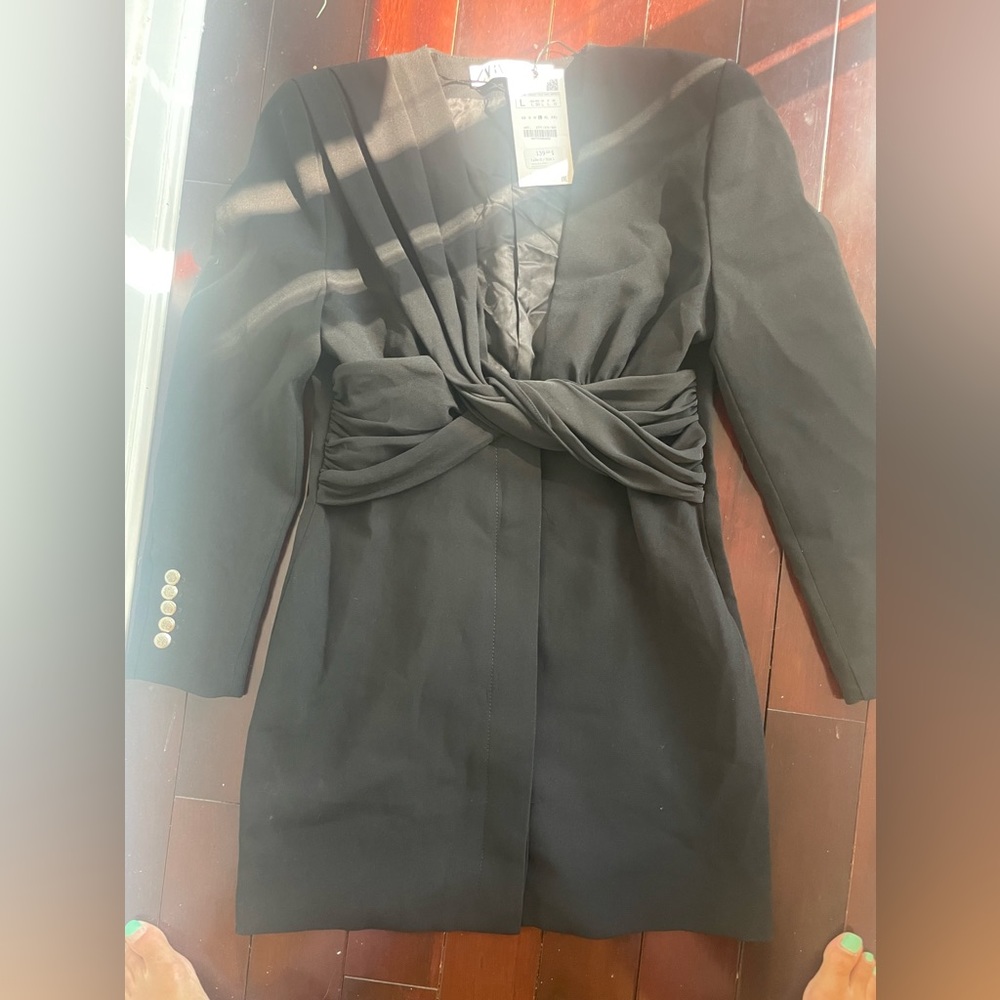ZARA BLACK RUCHED JACKET DRESS - Picture 4 of 5